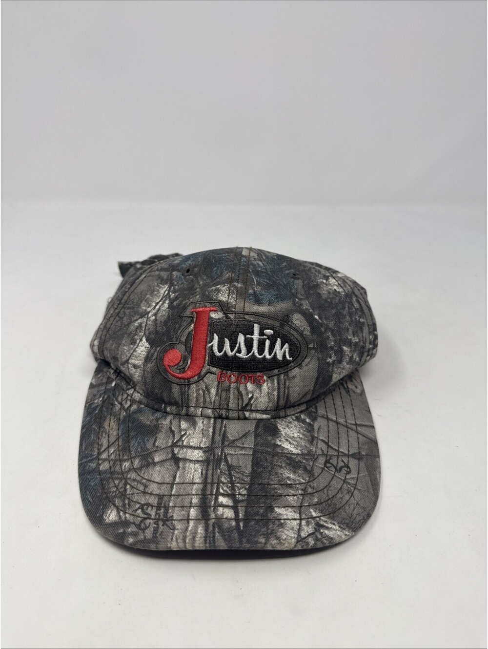 Justin Boots Hat Cap Strap Back Camo Hunting Spell Out Outdoors Hiking Adult